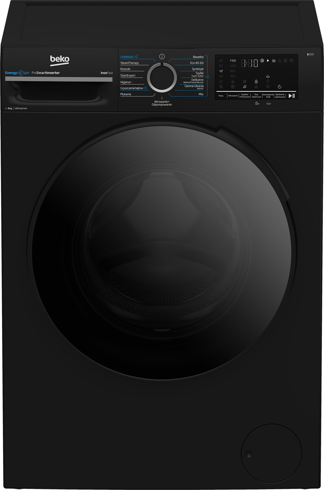 Pralka Beko BM3WFT48415PBDC Czarna 8 kg 1400 obr SteamCure Inwerter 15 prog