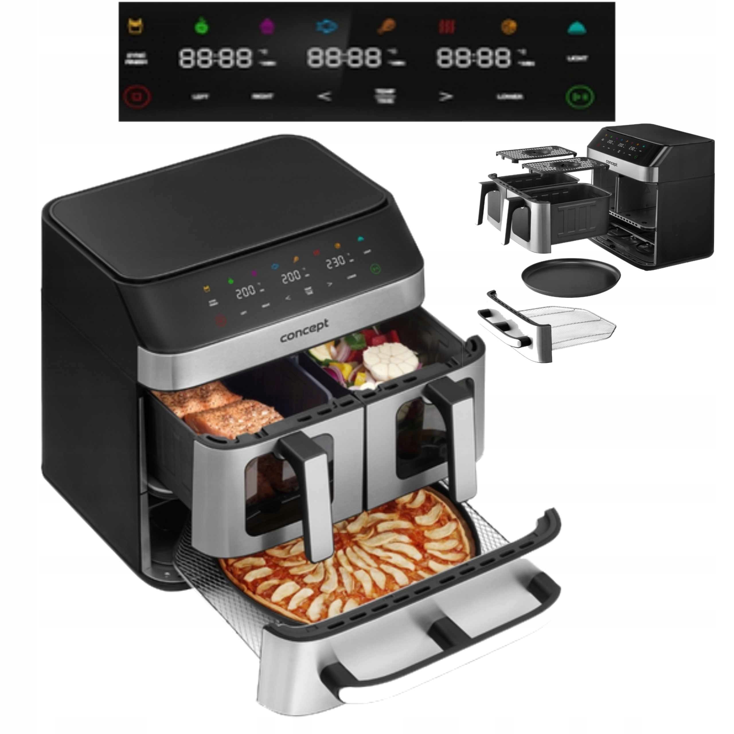 Frytkownica beztłuszczowa 18,5 l PIZZA TRIO FR9000 8 Funkcji 3 Szuflady 3w1