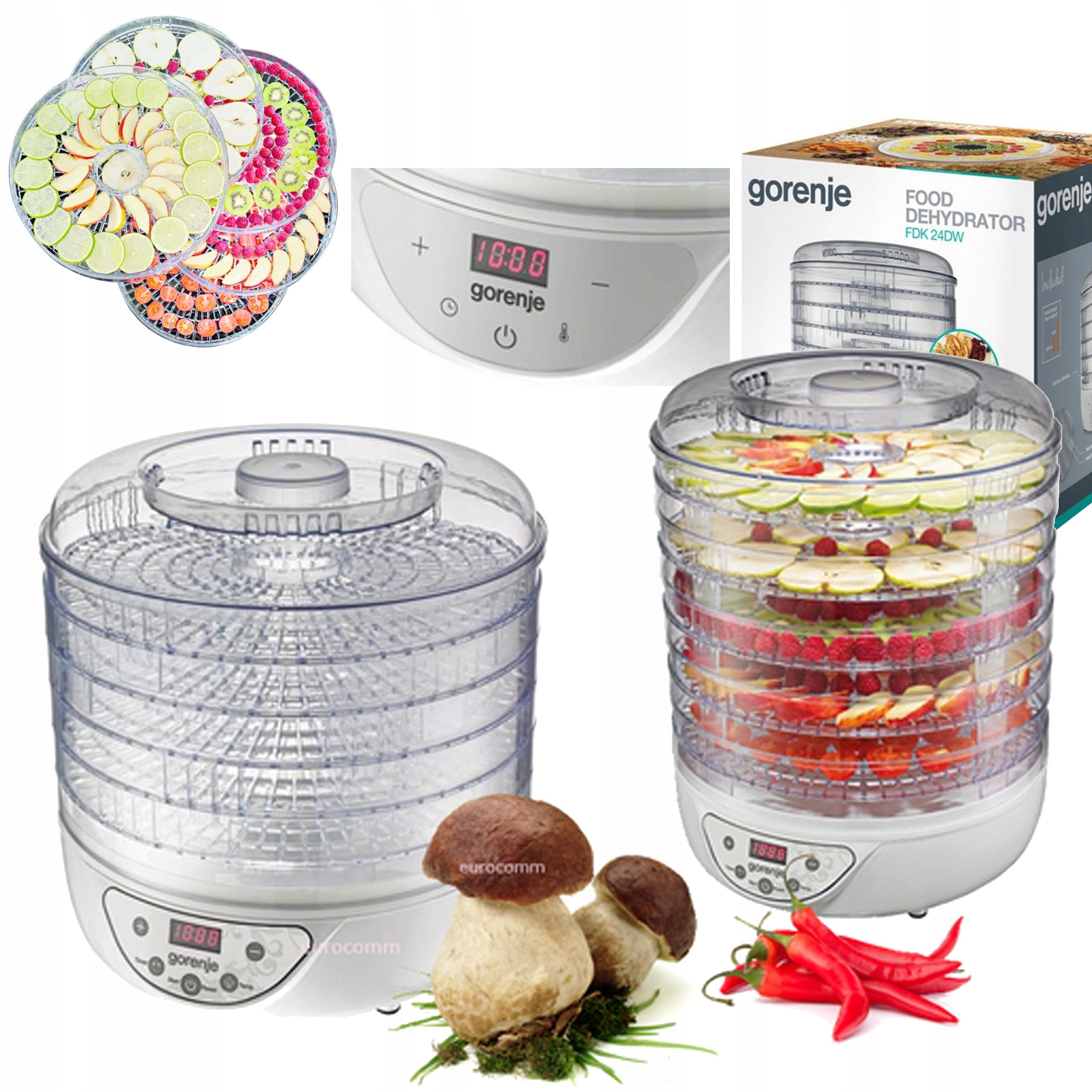 MOCNA DUŻA Suszarka do grzybów Owoców Ziół Gorenje 240 W Timer 5 sit LED