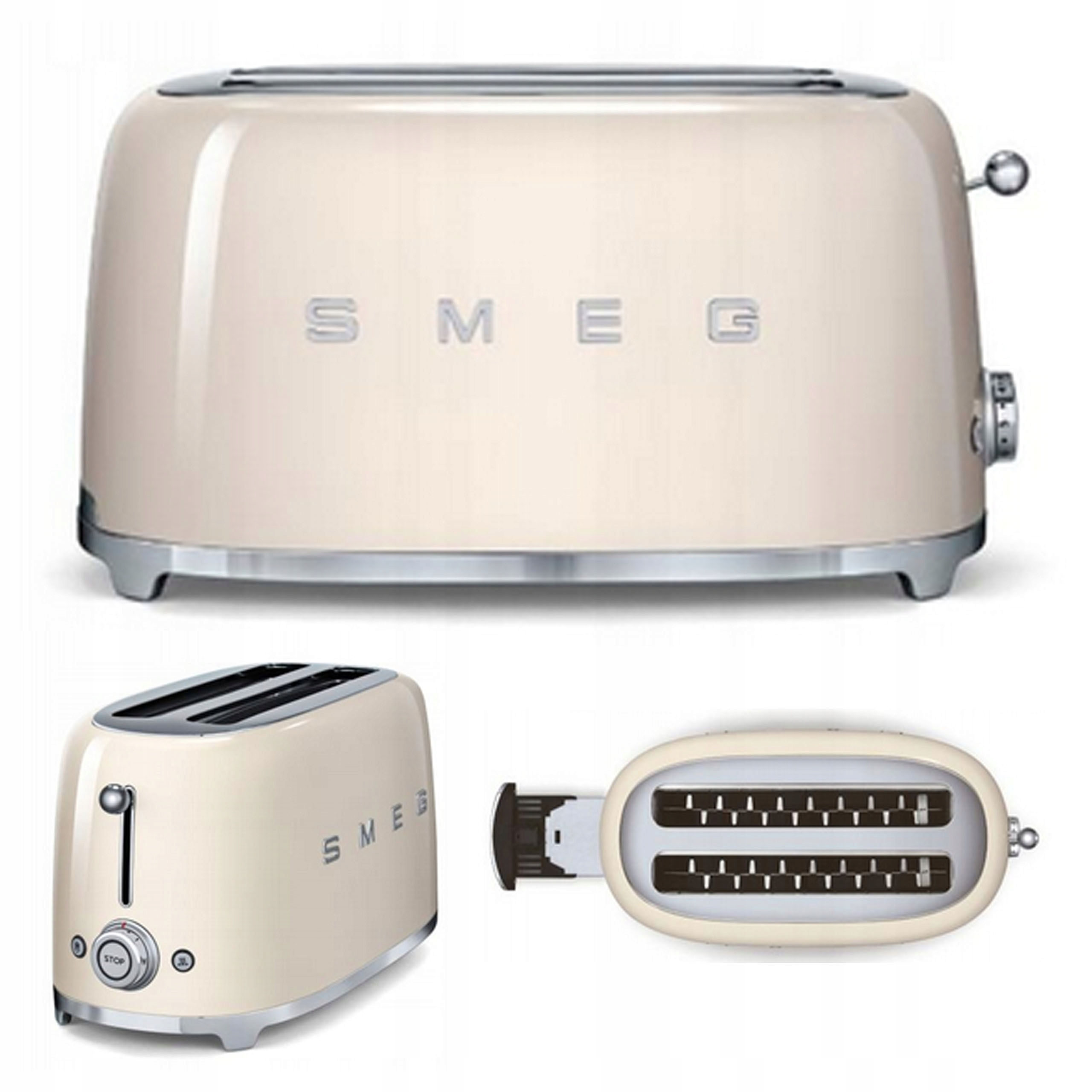 Toster Smeg TSF02CREU 1500W RETRO Kremowy 4 kromki Ecru Beżowy