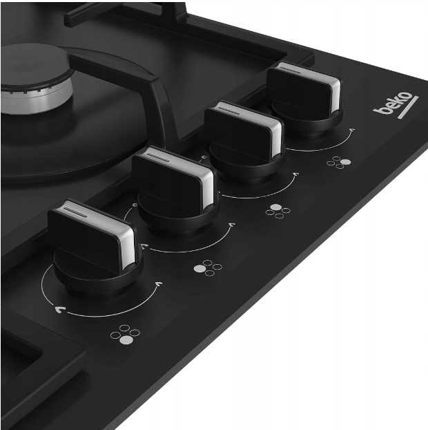 Płyta gazowa Beko HIYG 64225 SBOP 60cm 4pola Szkło Żeliwne WOK Czarny - obrazek 4