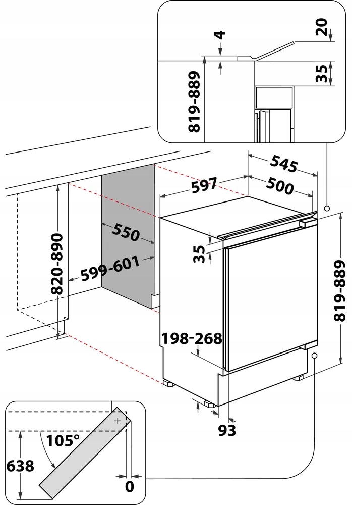 Lodówka do zabudowy Whirlpool WBUL021 Biały 144l 39 dB 2 szuflady noFrost - obrazek 5