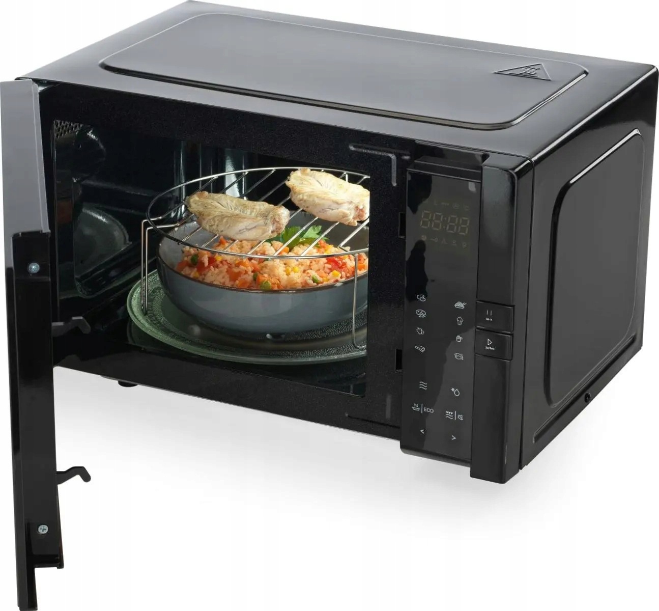 Kuchenka mikrofalowa Czarna 900W 25l Grill Rozmrażanie 25l Wyświetlacz - obrazek 4