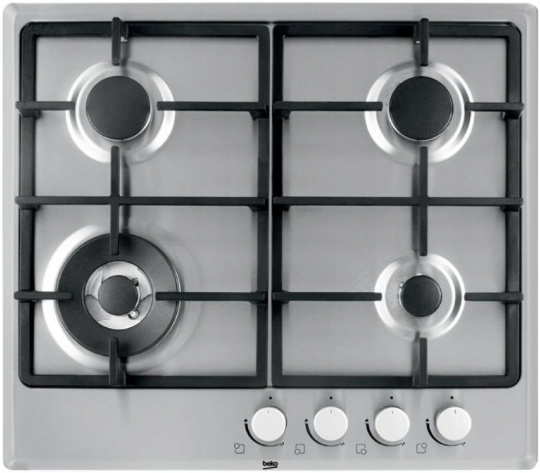 Płyta gazowa Beko HIMW64225SX 60 cm Inox WOK 4 Palniki Zapalarka Żeliwny