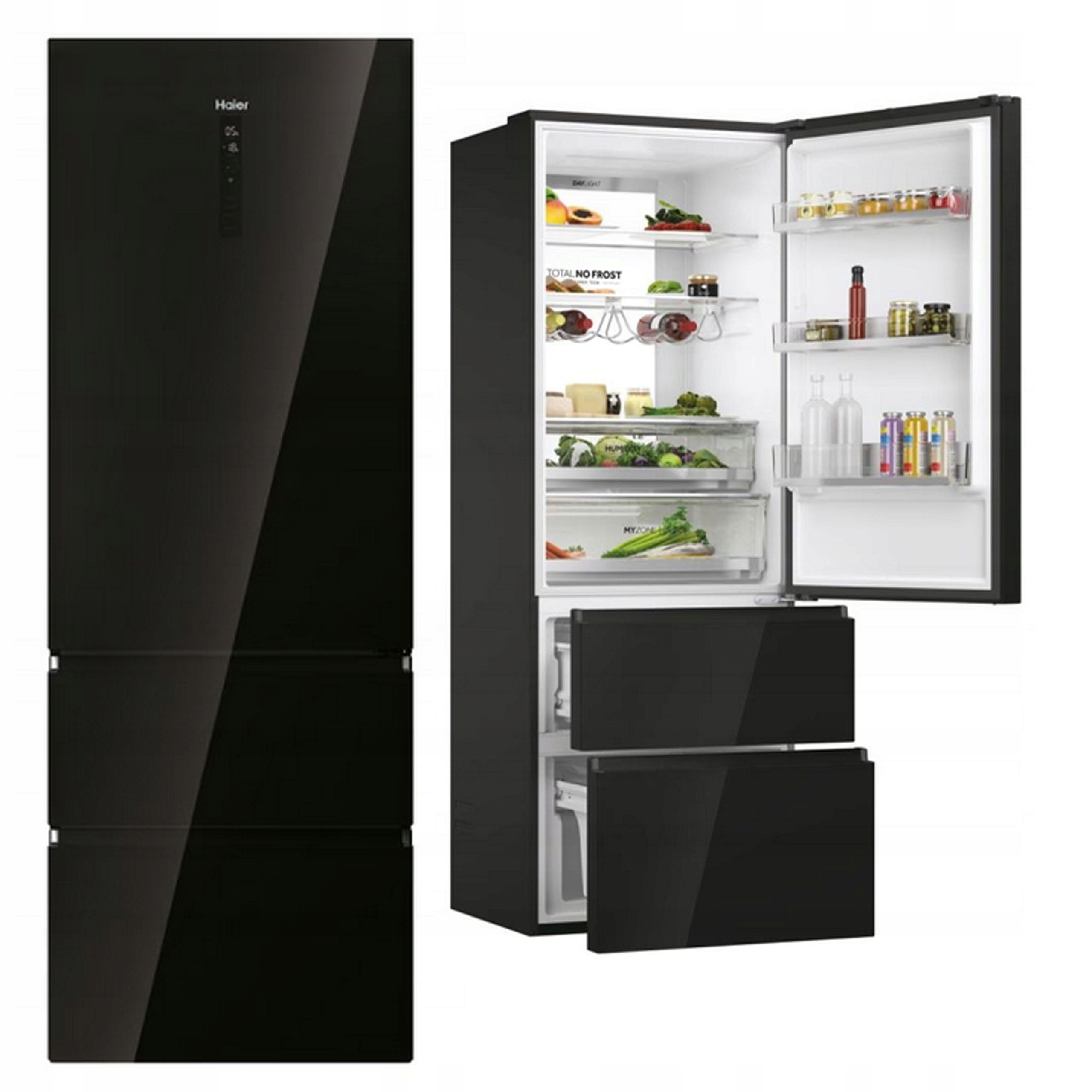 Lodówka Haier HTW7720DNGB Czarne szkło LED Komora świeżości Multiflow 70 cm